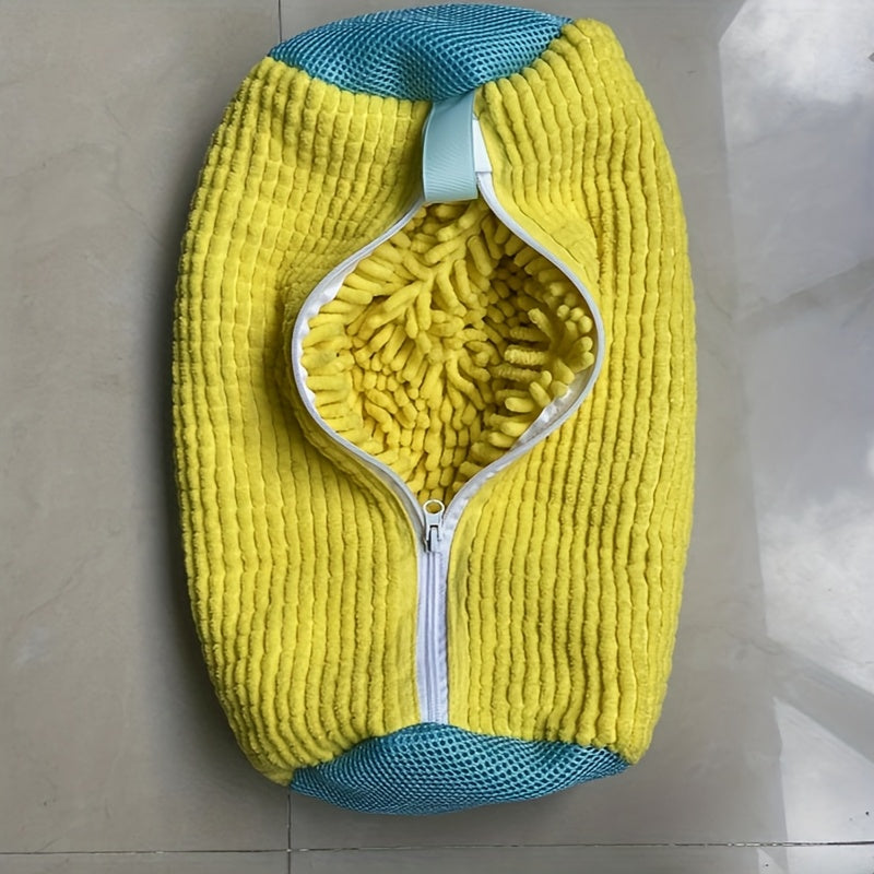 Yellow Polyester Shoe Washing Bag with Mesh Pockets Zipper Safe Laundry