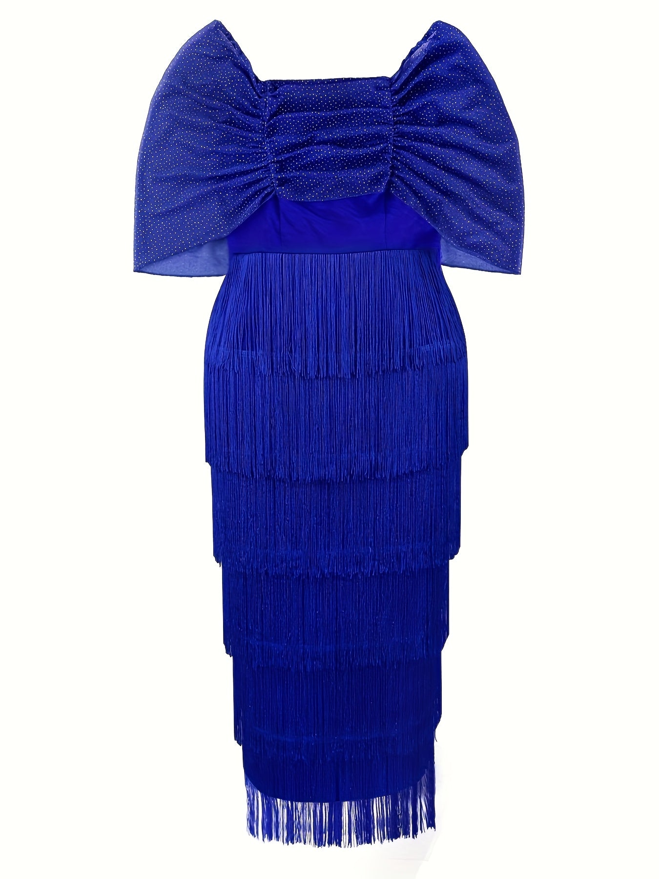 Plus Size Off-Shoulder Square Neck Tassel Party Dress for Women Slim Fit Evening Gown