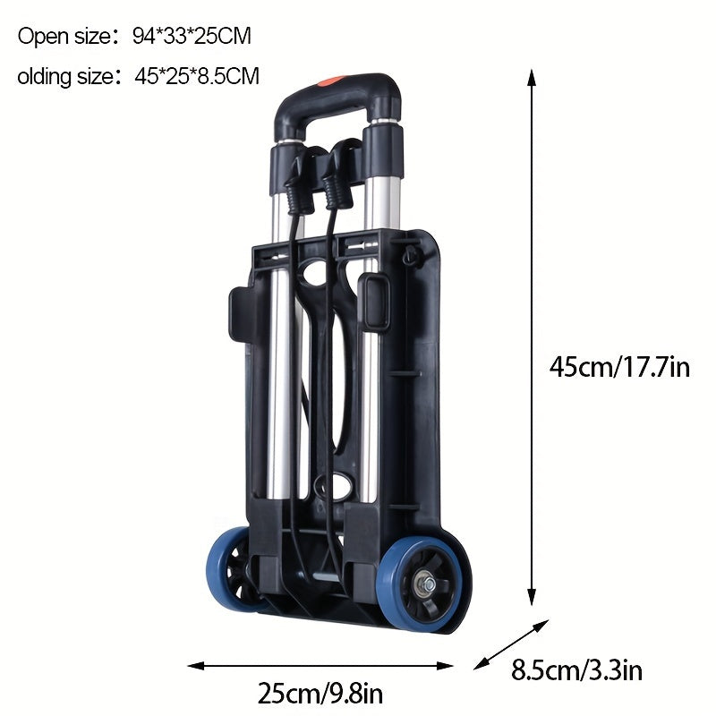 Black Ultra-Light Folding Trolley with 2 Wheels for Groceries and Camping