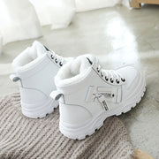 Women's Fleece-Lined Ankle Boots Black White Winter Outdoor Shoes