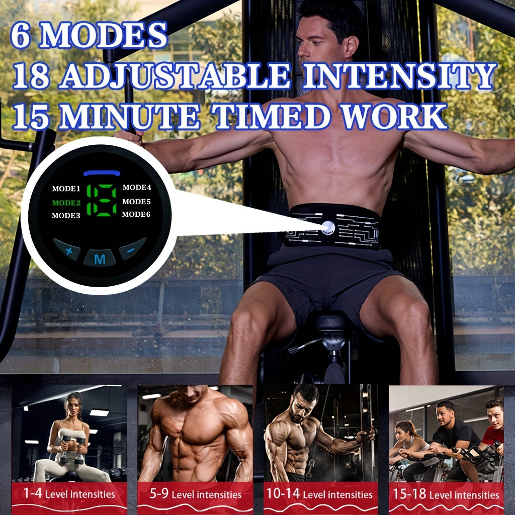 Ремень для массажа EMS с зарядкой USB, 6 режимов, 18 уровней интенсивности, массажер для всего тела