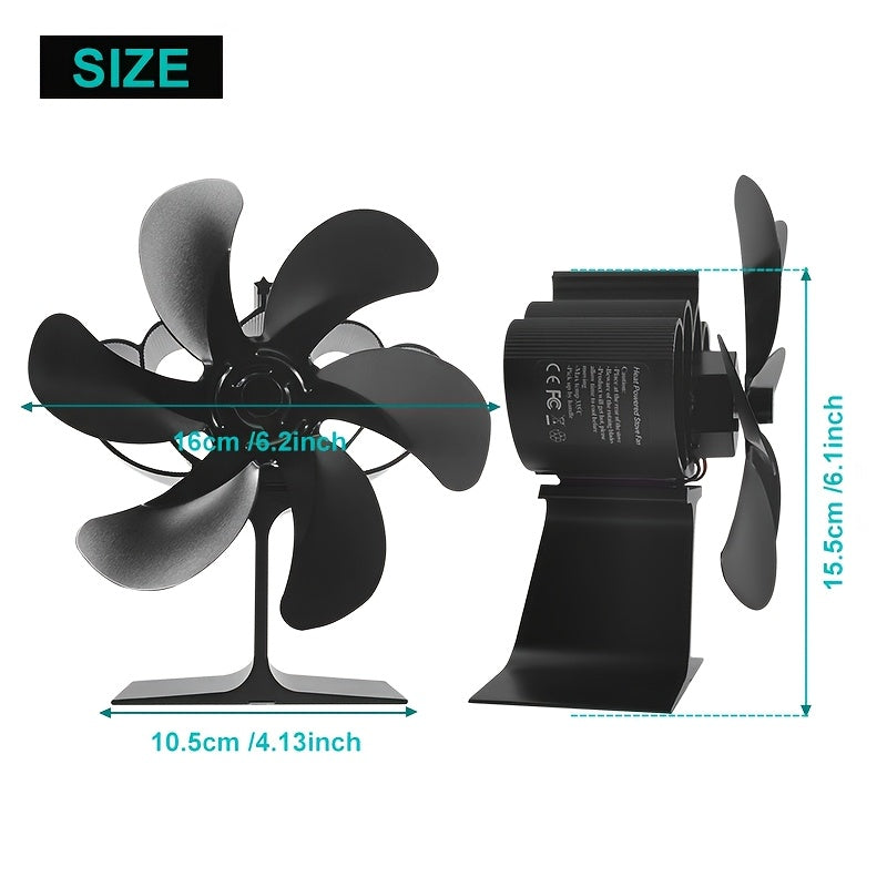 Portable Aluminum Wood Stove Fan for Fireplaces Log Burners Non-Electric 6 Blades