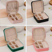 Faux Leather Jewelry Organizer with Necklace Hooks and Zippered Storage