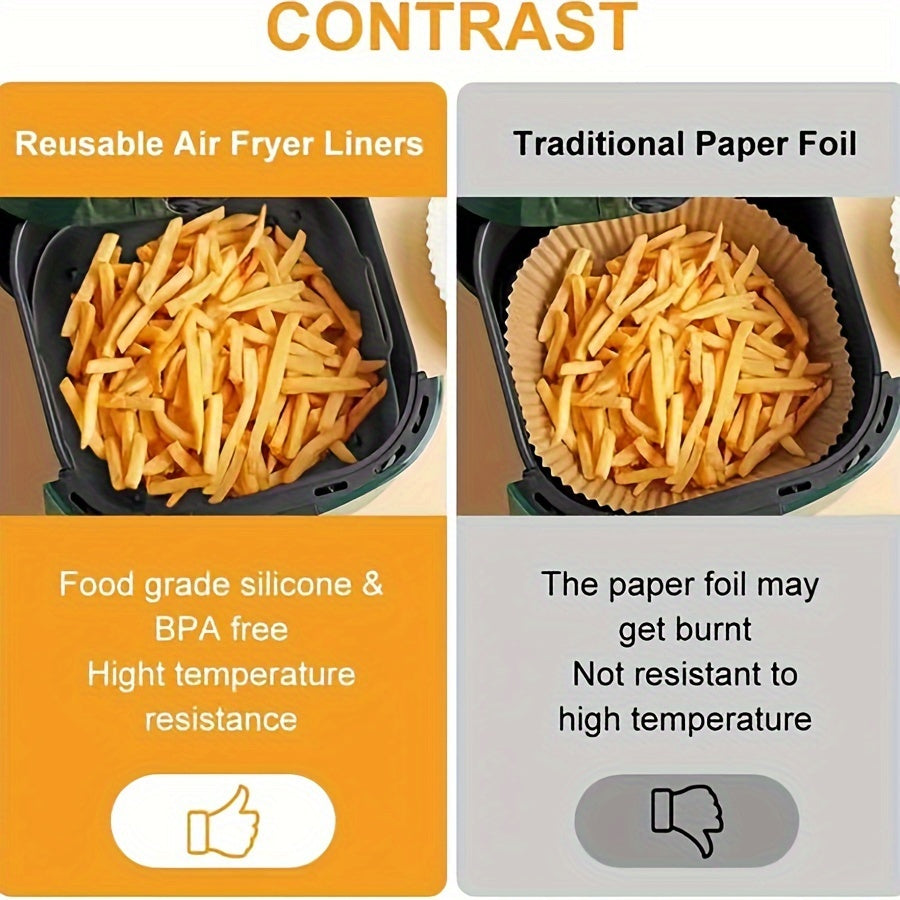 Set of 3 Silicone Air Fryer Liners 19.56cm Square Reusable Oven Baking Trays