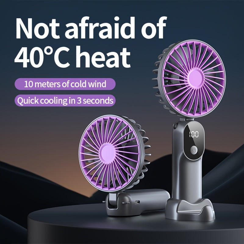 Portable USB Rechargeable Fan with 6 Speeds Digital Display Handheld Neck Desktop for Travel Outdoor