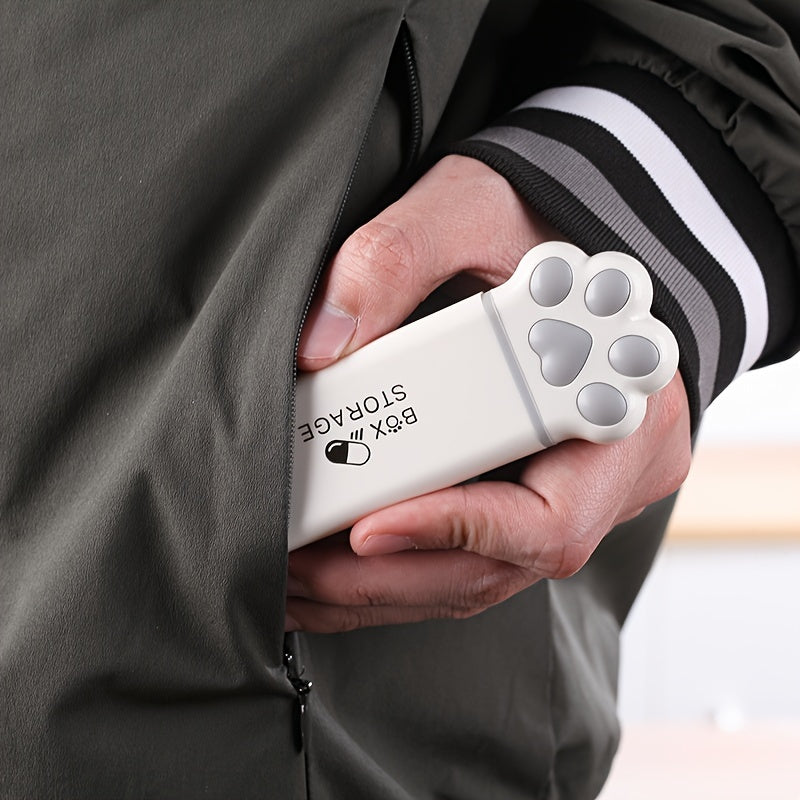 Mini Cat Paw Pill Organizer Portable Medication Box with 3 Compartments