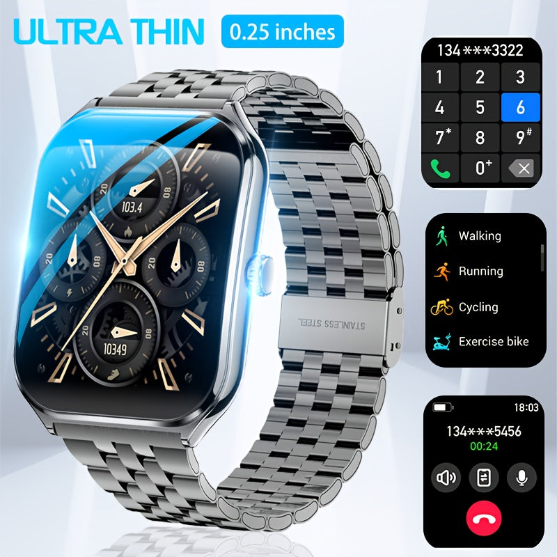 Ultra-Thin AMOLED Smartwatch with Wireless Calling Fitness Tracker Water-Resistant Silicone Strap