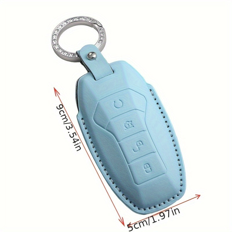 Car Key Cover Leather Case with Diamond Accent for Light Blue Green Purple Models