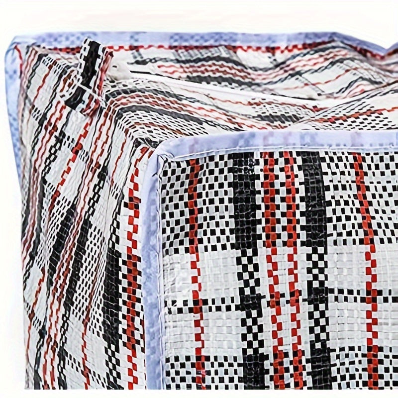 Extra Large Reusable Storage Bags for Clothes with Handles and Zipper Blue and White Checkered Pack of 3