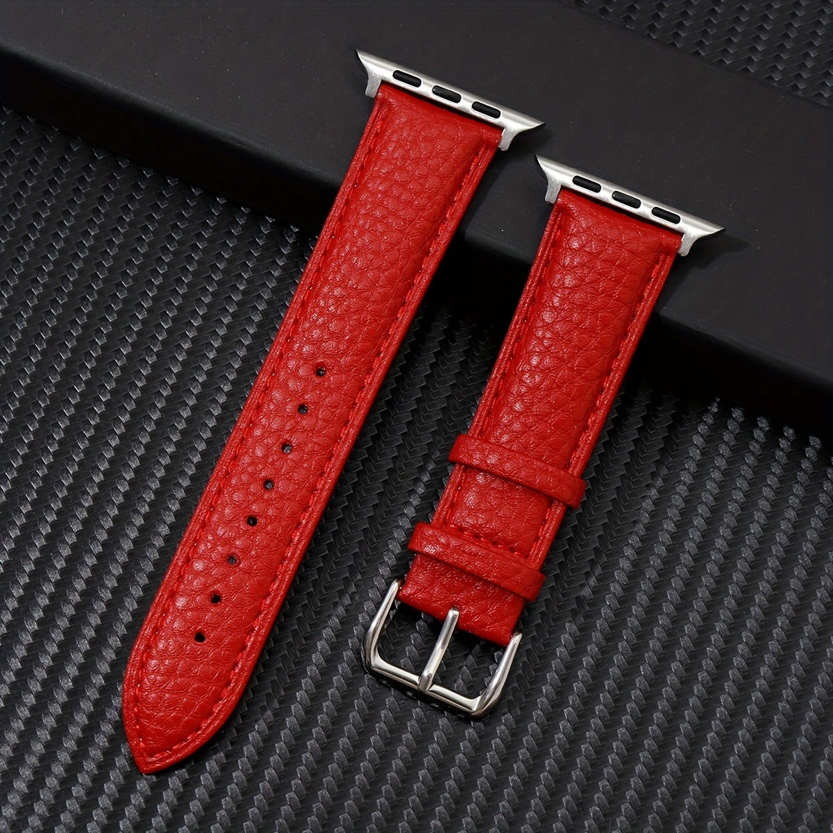 Navy Blue Synthetic Leather Watch Band for Apple Watch with Stainless Steel Clasp Compatible with Series 3-9