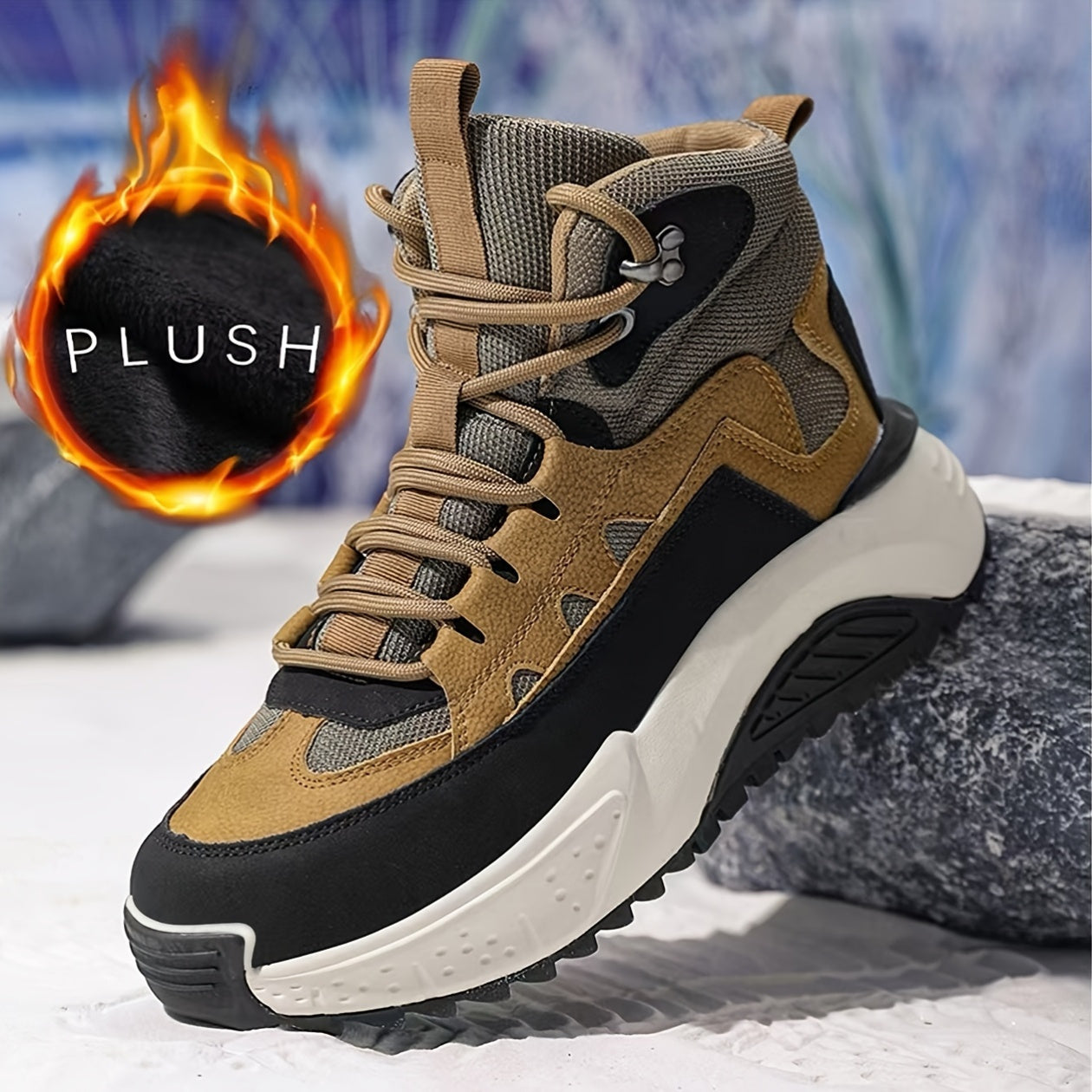 Botas de nieve vintage para hombre con parte superior de imitación, forro de felpa, casuales, de senderismo, impermeables