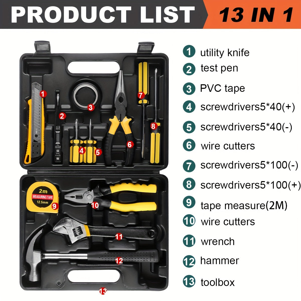 Handheld Household Toolbox with Plastic Case for Car and Home Repair