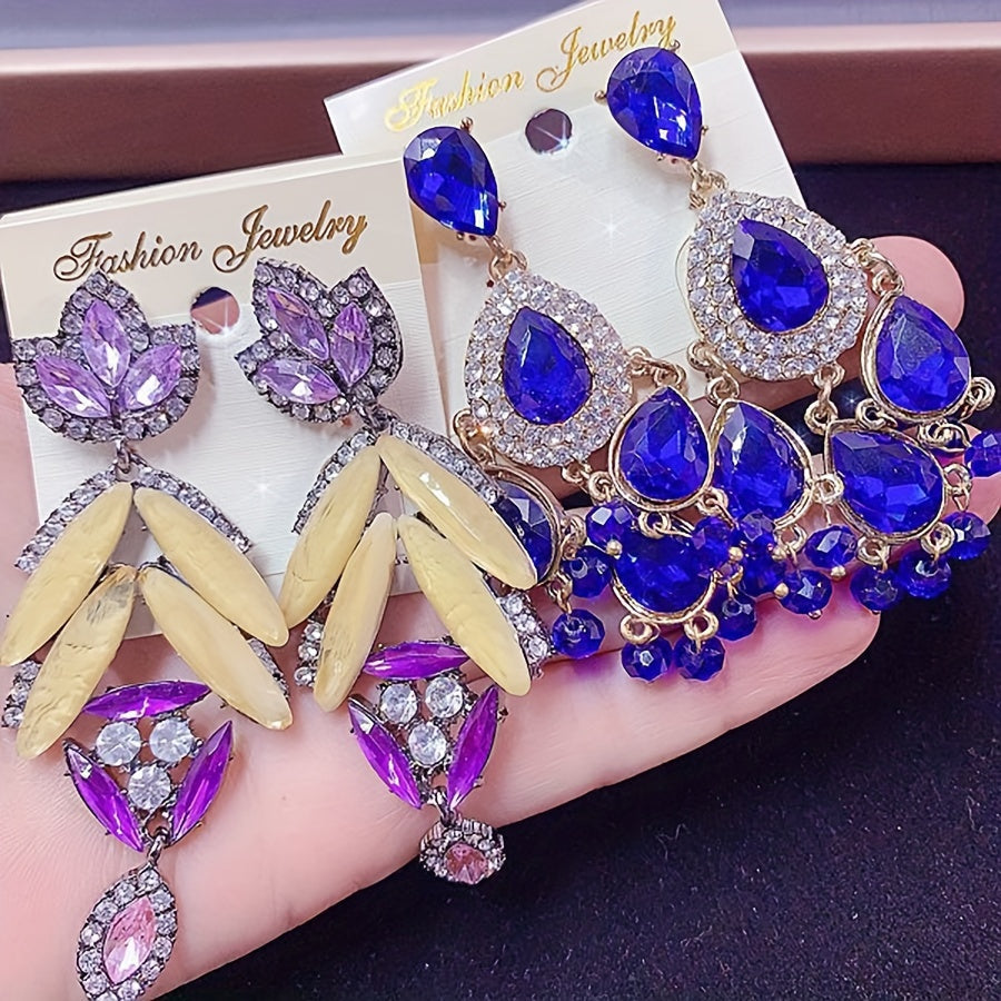 Pack of 10 Colorful Gemstone Inlaid Copper Earrings for Women Party Wedding Daily Wear