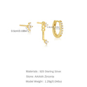 Set of 3 Sterling Silver Stud Earrings with Synthetic Zirconia April Birthstone for All-Season Wear