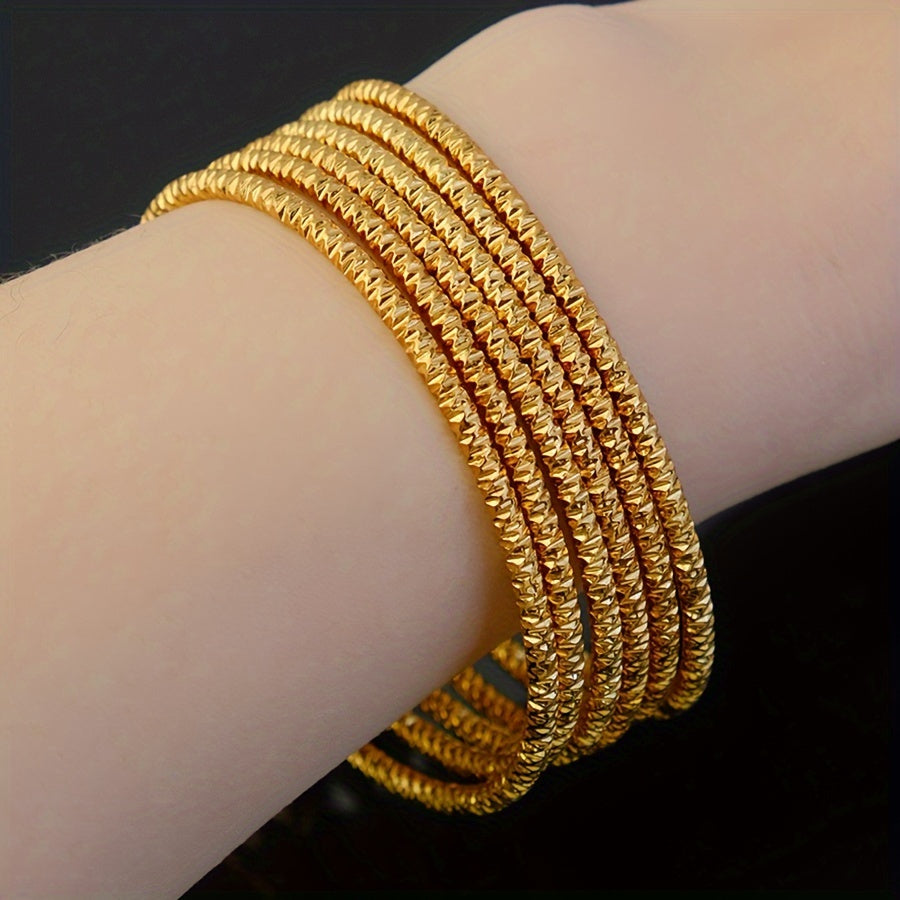 Браслет с двойными бусинами в восточном стиле - 6 штук, классические золотые свадебные украшения из Дубая, идеальный арабский подарок для женщин - отлично подходит для вечеринок и повседневной носки