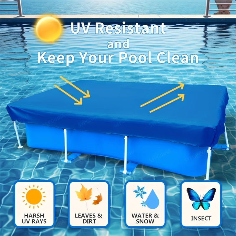 Blue Square Pool Cover with Frame UV Protection Safety for Above Ground Pools