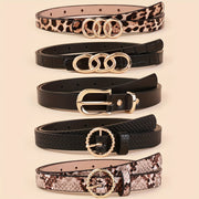 Набор из 5 женских тонких ремней из искусственной кожи в однотонных цветах для платьев и пальто