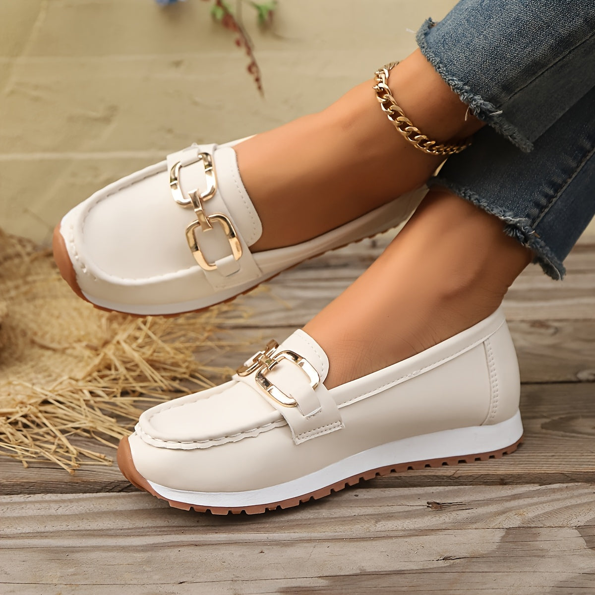 Women's Slip-On Loafers Solid Color Stain-Resistant All-Season Comfort