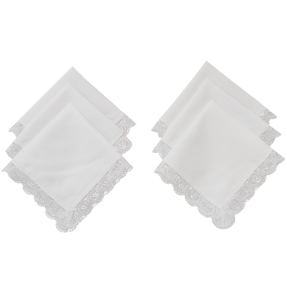 Set of 6 White Lace Trim Handkerchiefs for Wedding Decor and DIY Projects 9.8 Inches