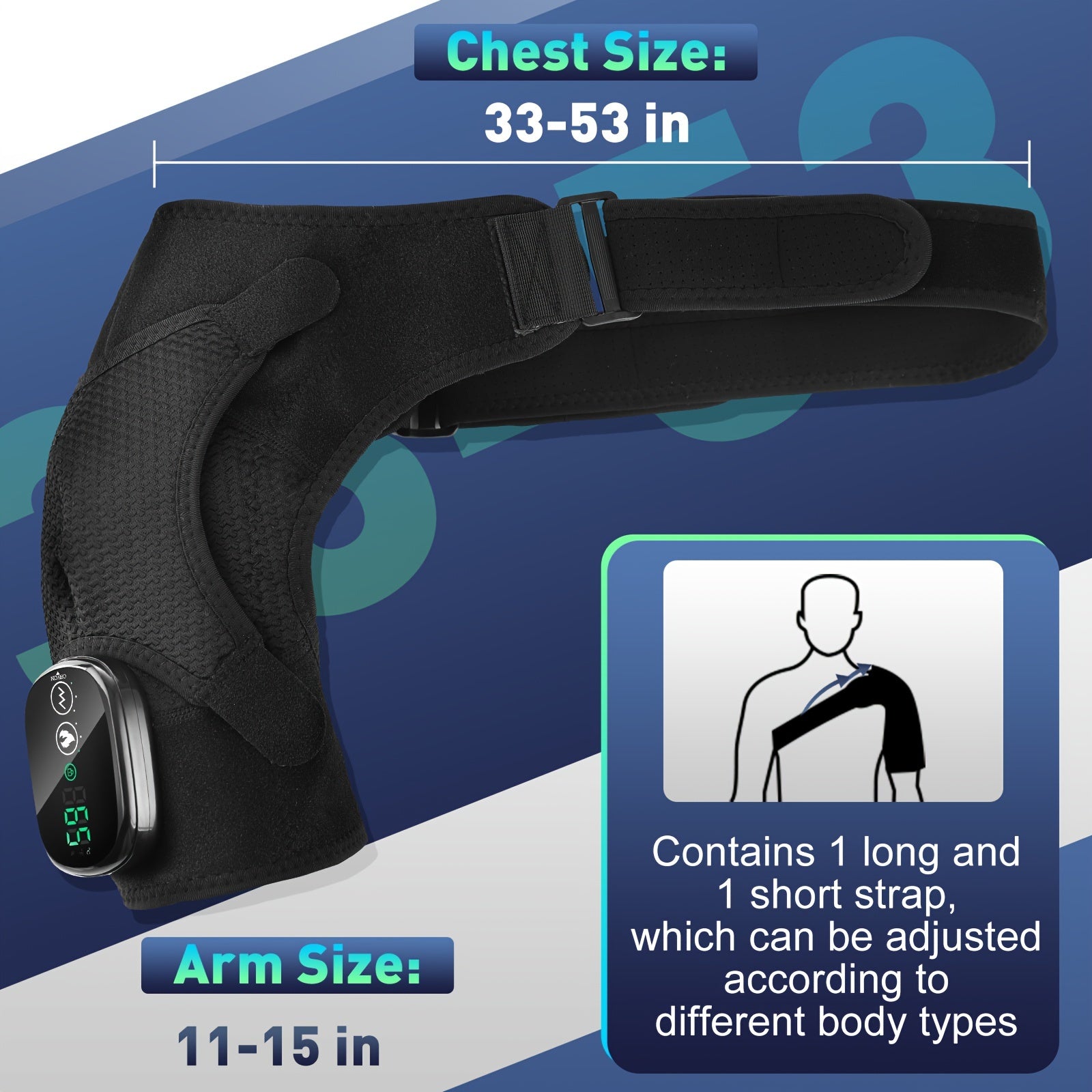 USB orqali zaryadlanadigan boshqaruvchiga ega yangi isitish massaj yelka o'rami va bepul o'lcham