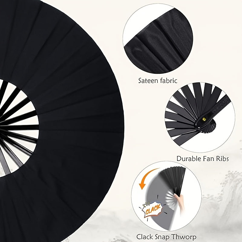 XL Folding Nylon Fan for Chinese Kung Fu Tai Chi Practice Performance Decoration Dance Holiday Party Red Black