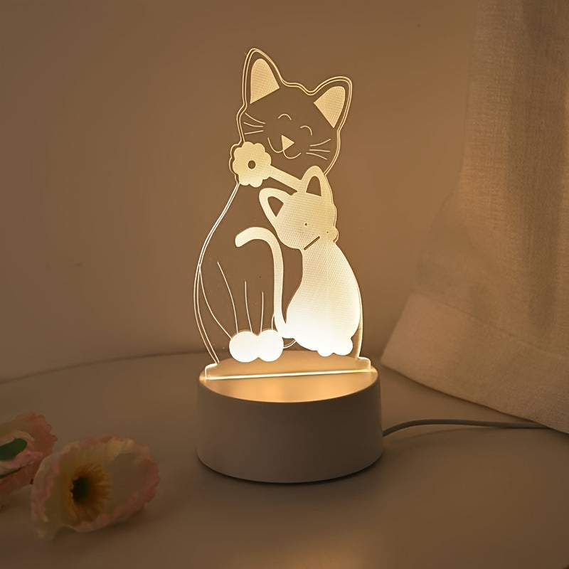 Luz nocturna ajustable para gatos con pantalla de vidrio Art Deco, alimentada por USB, tema animal, regalo