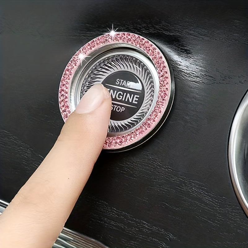 Car Decor Blue Artificial Diamond Rhinestone Switch Button Ring