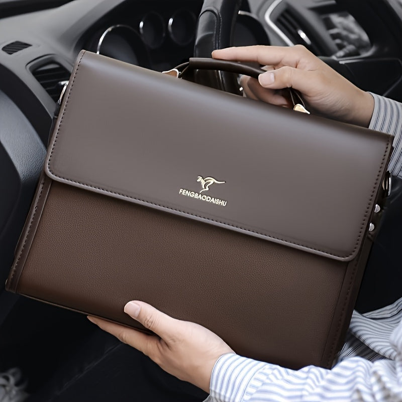 Maletín de negocios para hombre con tachuelas de PU, asa superior y correa de hombro de 1.1M