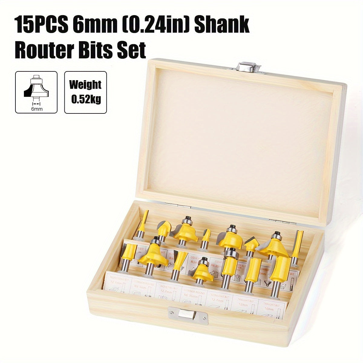 Set of 15 Woodworking Router Bits with 6mm and 8mm Shanks for Trimming Slotting Engraving