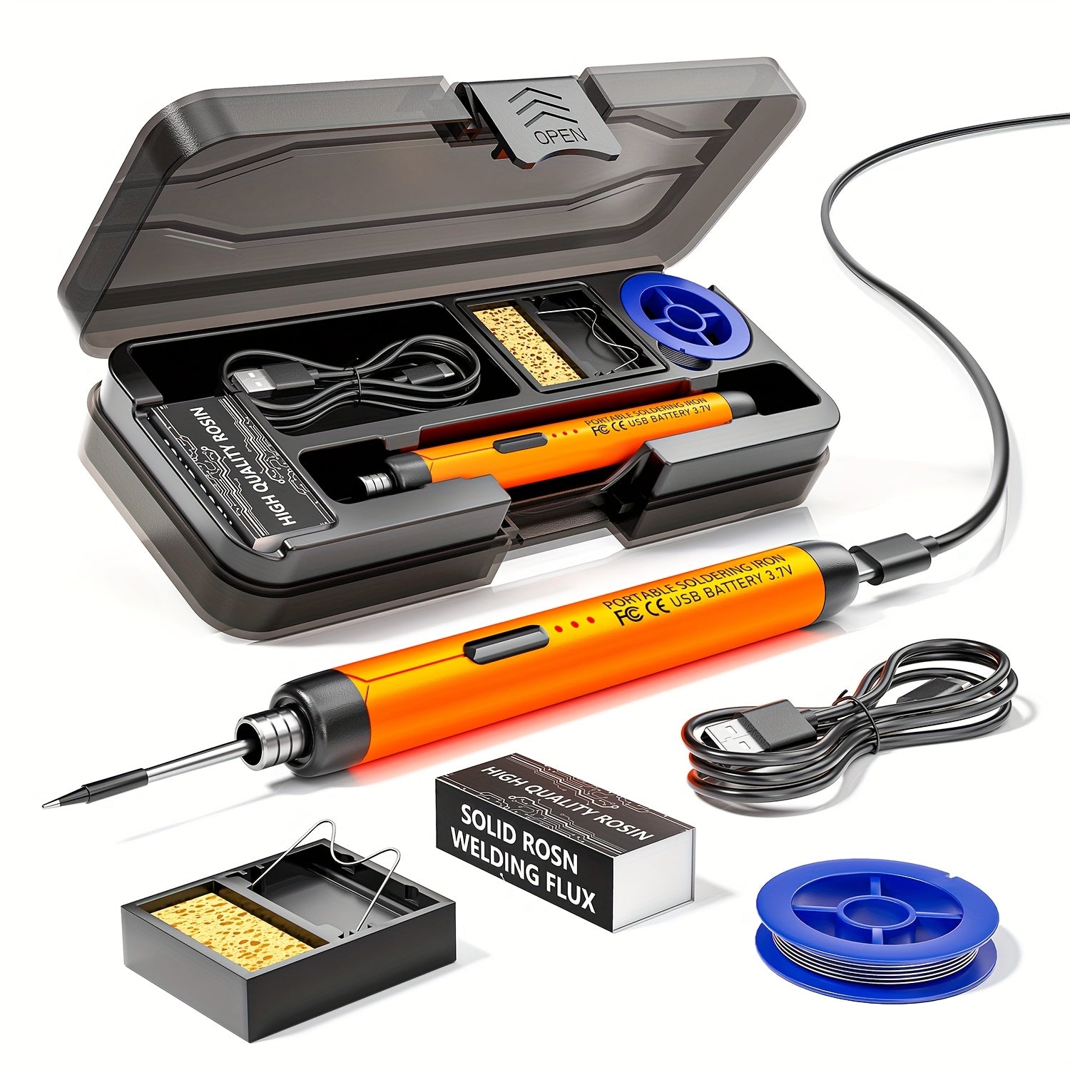 Cordless USB Soldering Iron with 3 Heat Settings Flux Stand and Case