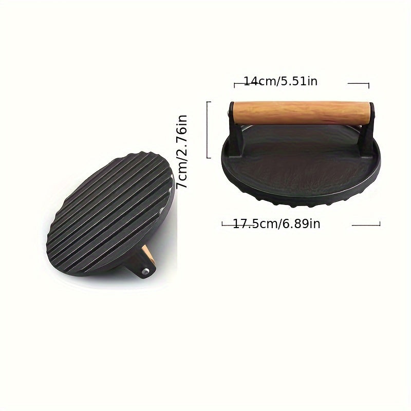 Cast Iron Frying Pan Meat Press and Steak Board Set for Grilling and Cooking