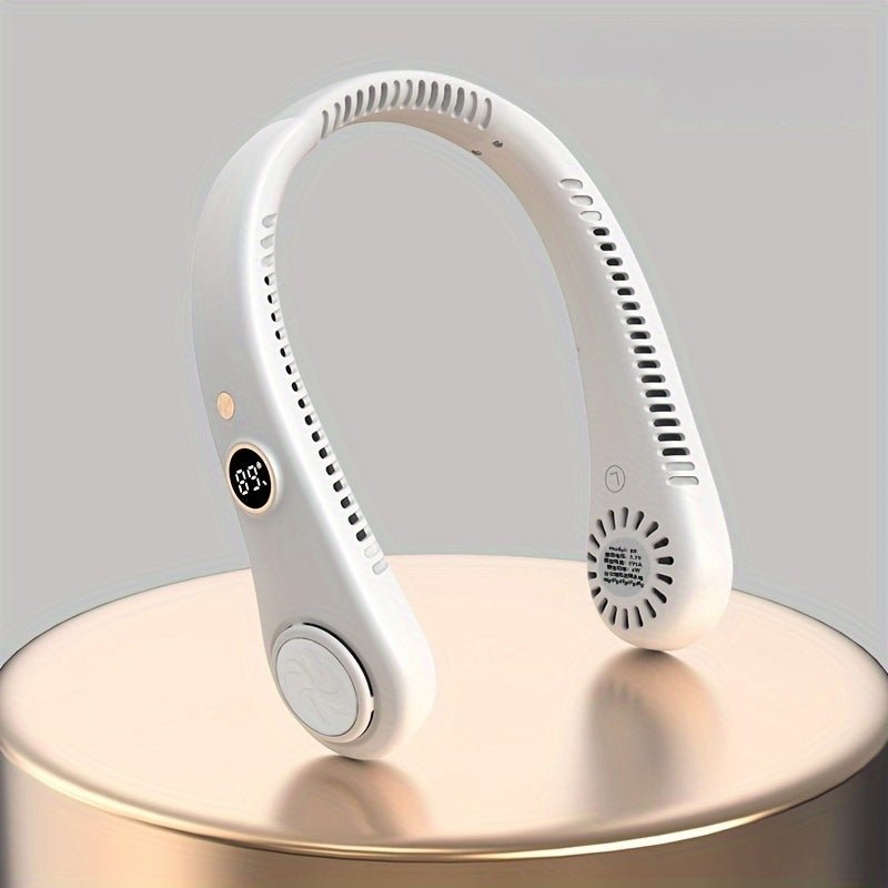 Portable Bladeless Neck Fan with Digital Display Rechargeable Wearable Cooling Fan