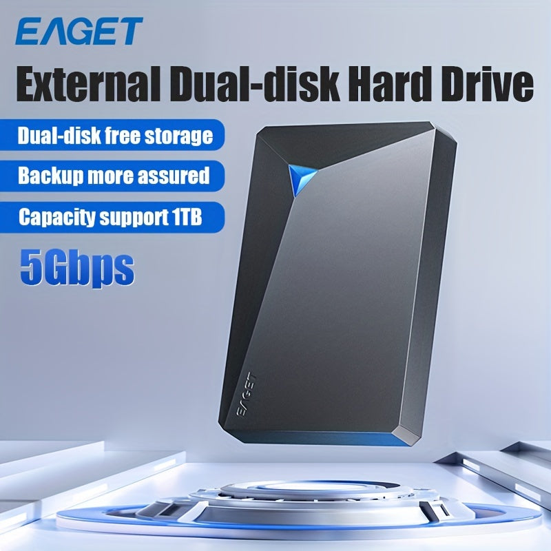 1TB Portable External Hard Drive USB 3.0 Dual Disk for PC Mac Laptop Gaming