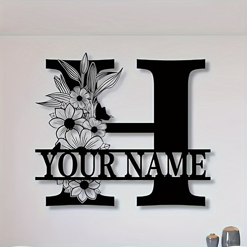 Personalized Metal Family Name Sign with Floral Design for Home Decor