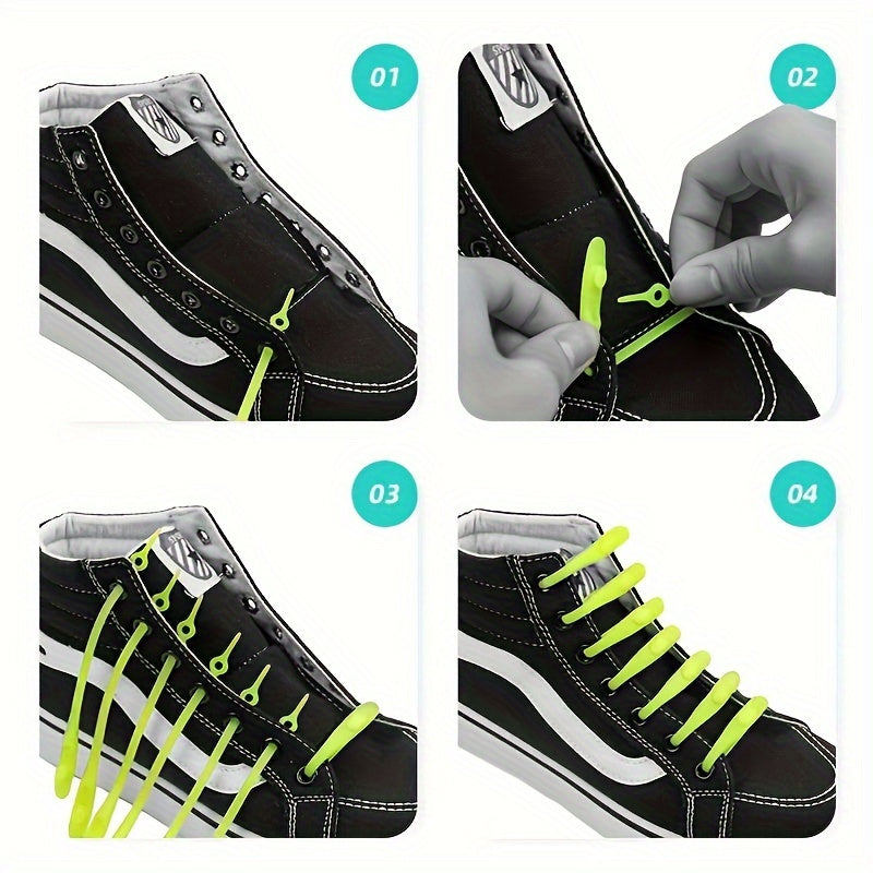 Unisex Silicone No-Tie Shoe Laces Vibrant Neon Colors 36 Pairs