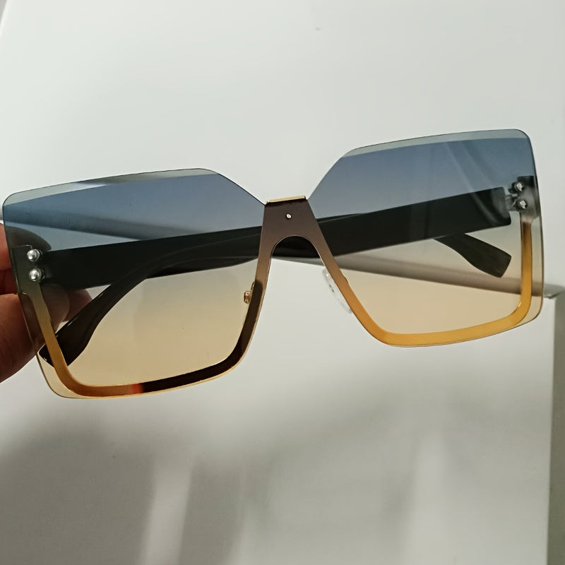 Women's Semi-Rimless Gradient Fashion Sunglasses Metal Frame for Beach and Travel