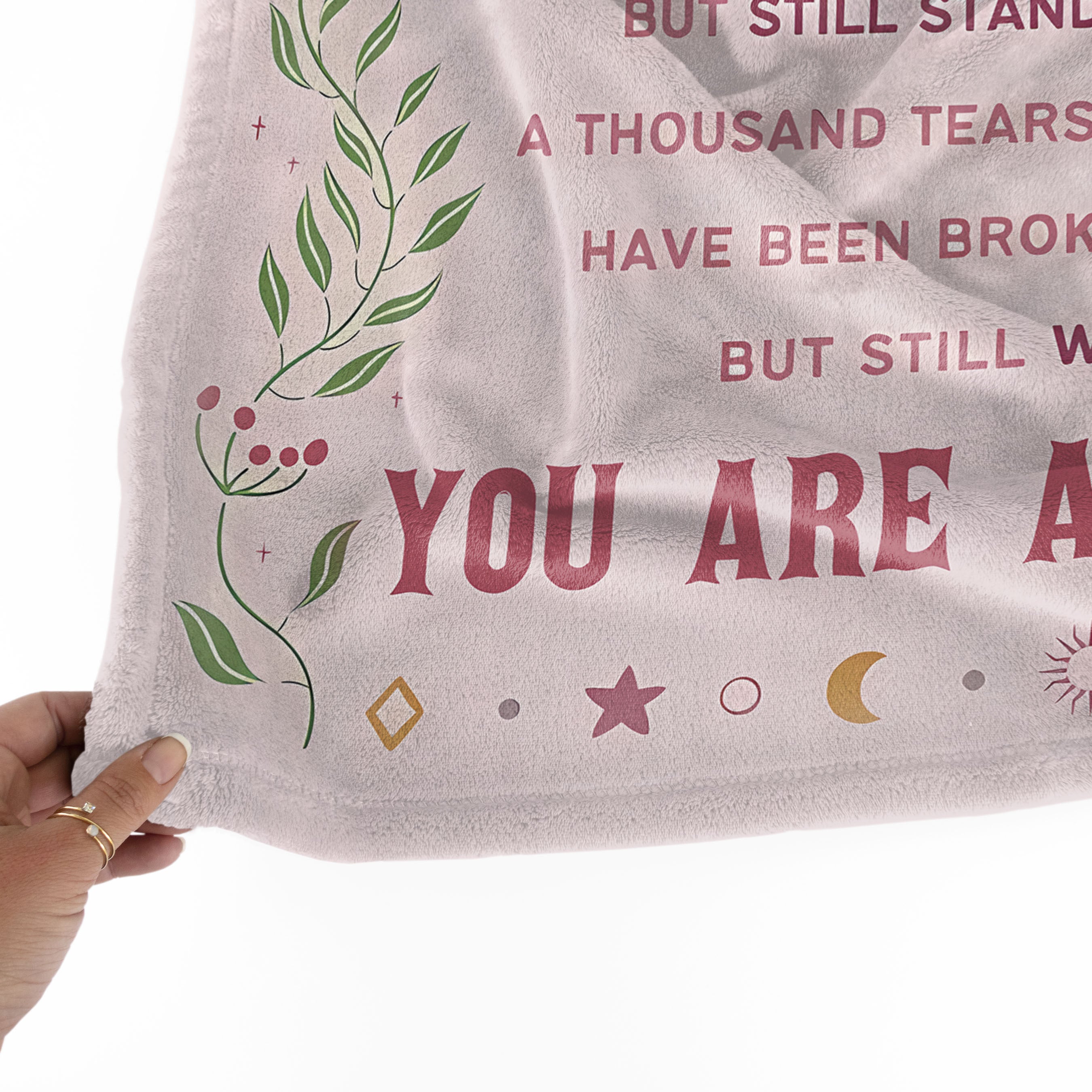 Women's Flannel Cancer Care Blanket with Uplifting Quotes for Chemo and Healing