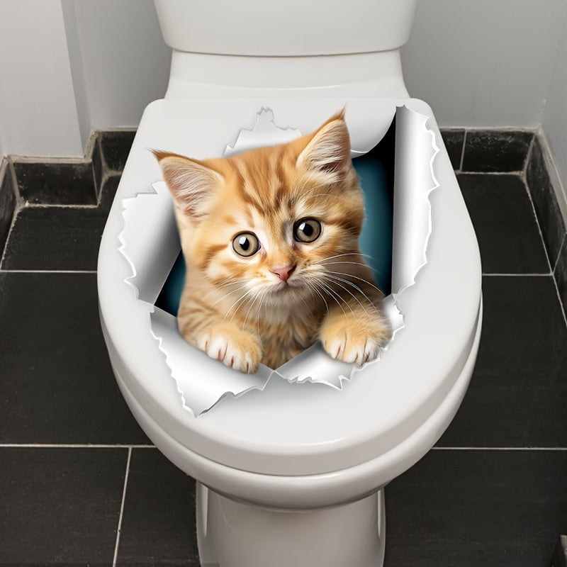 Cute Cat Toilet Lid Decal Self-Adhesive Sticker Bathroom Decor