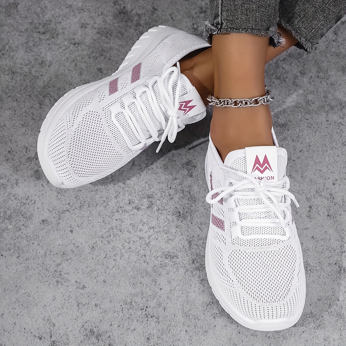 Women’s Casual White Sneakers Breathable Comfort Flat Sole