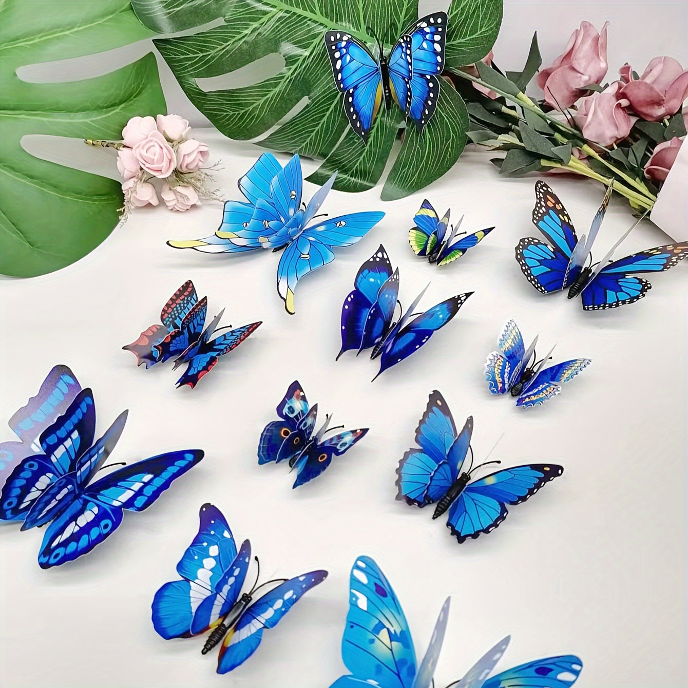 12pcs Blue 3D Butterfly Wall Decals Removable Self-Adhesive Home Decor for Parties Weddings
