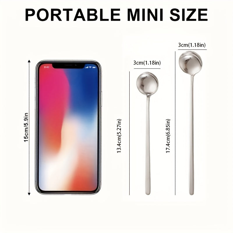 Set of 4 Gold Stainless Steel Long-Handled Spoons for Coffee, Ice Cream, and Honey