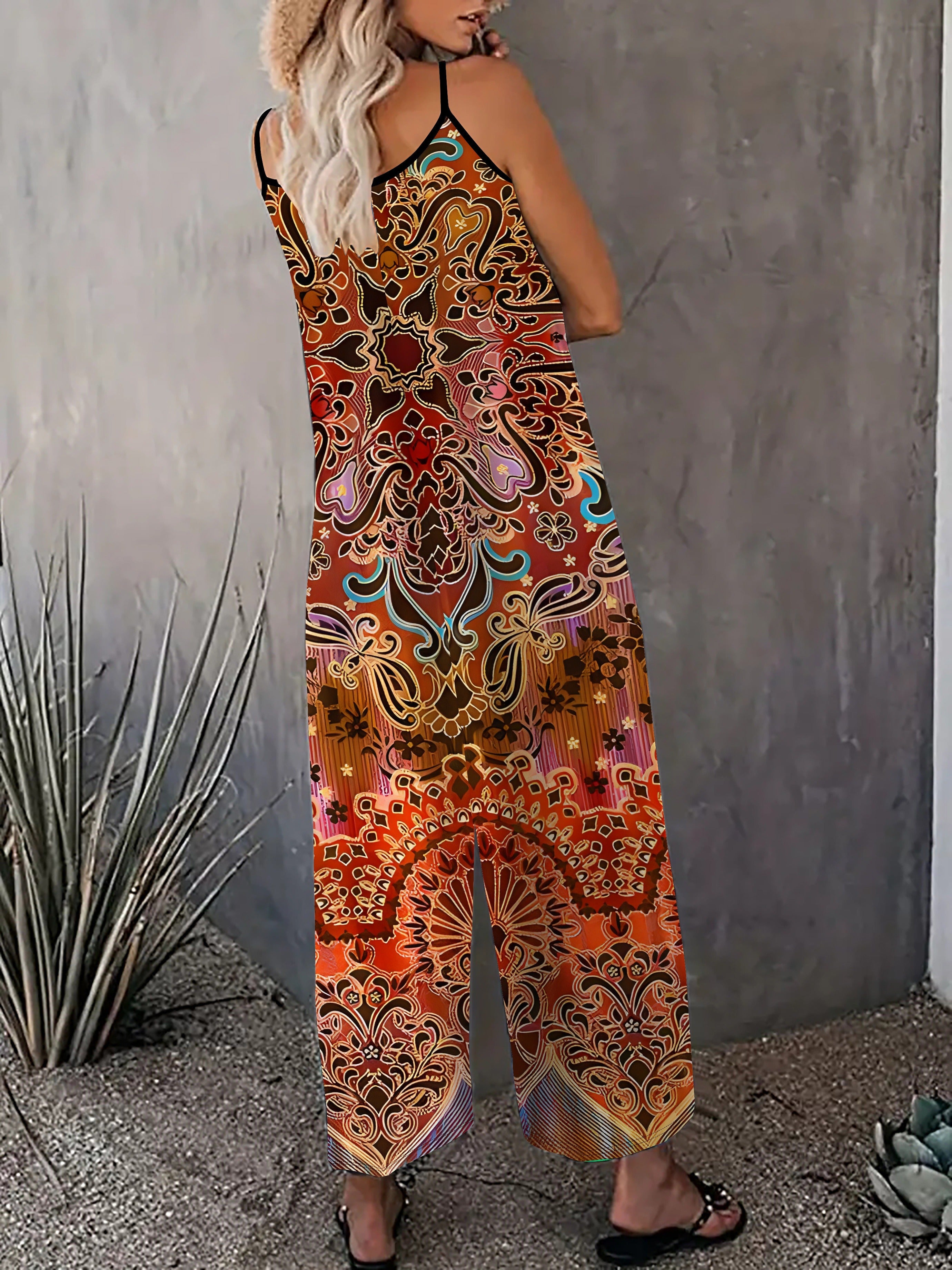 Women's Casual 3D Totem Print Strapless Trousers Pockets