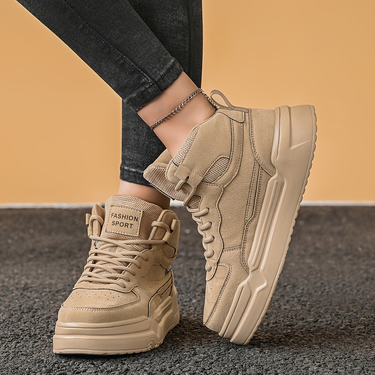 Women's High-Top Fashion Sneakers Casual Street Style Solid Color Lightweight EVA Sole Skate Shoes