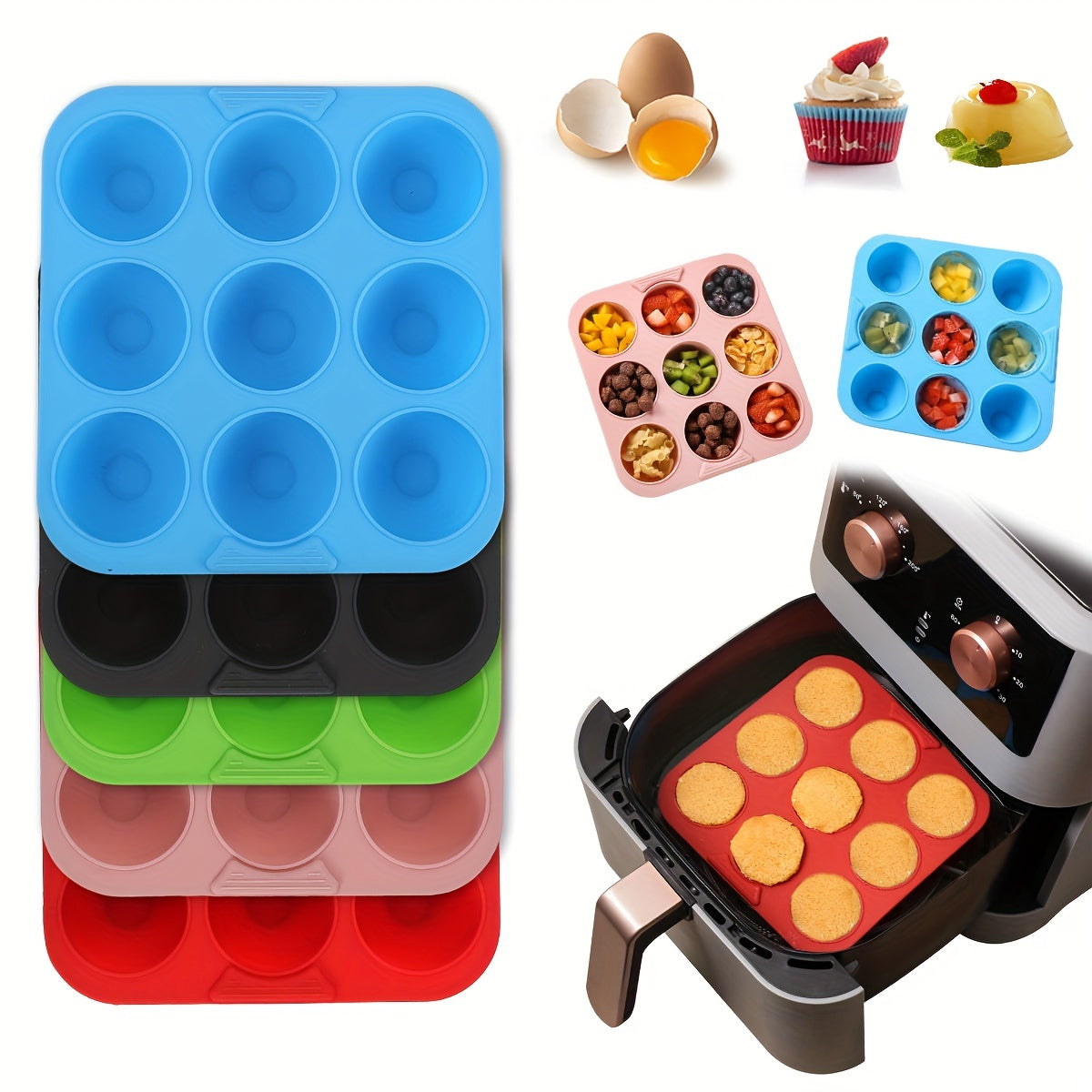 Square Silicone Cake Pan for Air Fryer 9 Cavities Oven Safe Dishwasher Safe