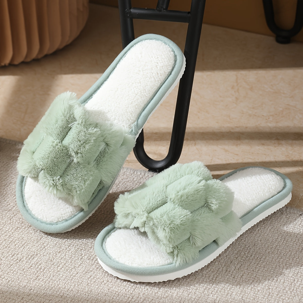 Women's Plush Open-Toe Indoor Slippers Non-Slip Comfortable Breathable