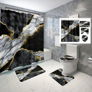 Marble Texture Shower Curtain Set with Black White Gold Crack Pattern Includes Hooks Bathroom Accessories