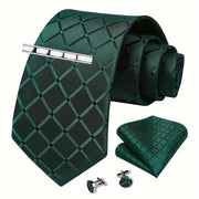 Men's Plaid Tie Set with Square Scarf Cufflinks for Weddings and Parties