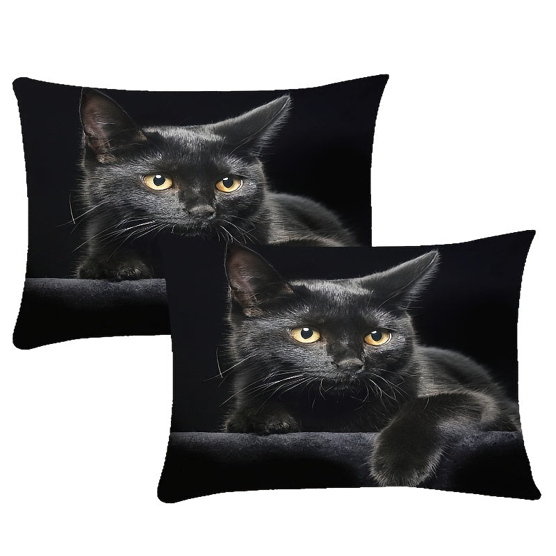 Set of 2 Black Cat Print Pillowcases Soft Decor for Bedroom Living Room Car