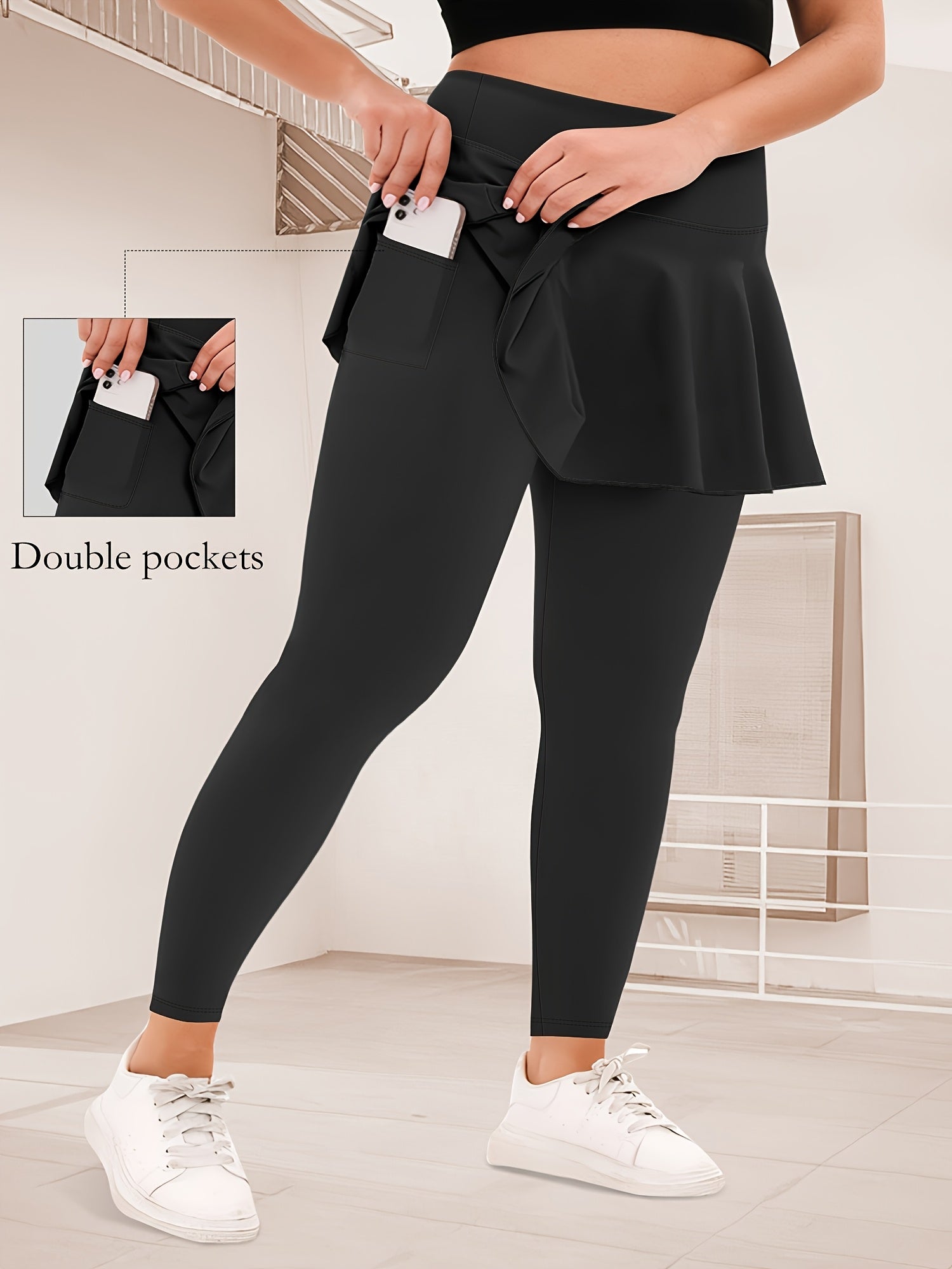 Women's Plus Size High-Waist Stretch Skort with Pockets Soft Polyester Blend