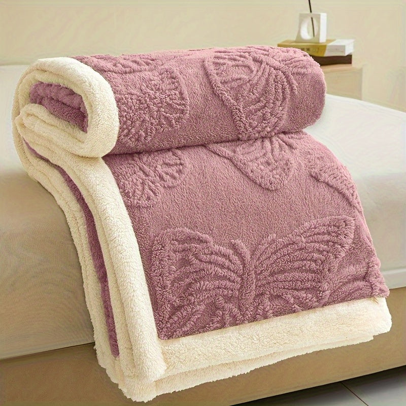 Gray Polyester Throw Blanket Double-Layered Warm Cozy for Year-Round Use